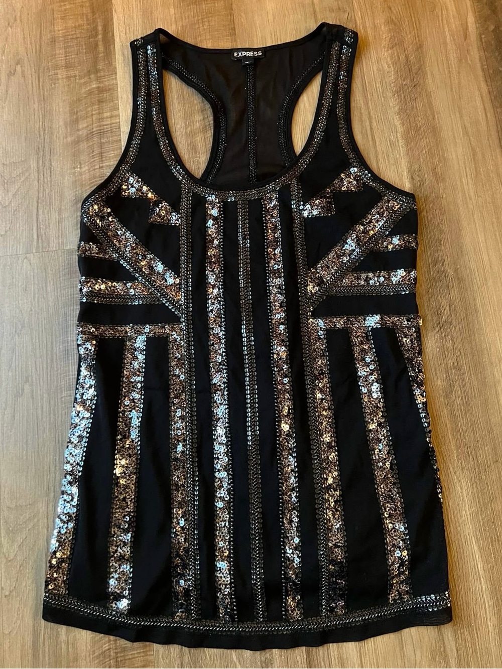 Express Black Sequin Embellished Racerback Mini Dress - Size Small